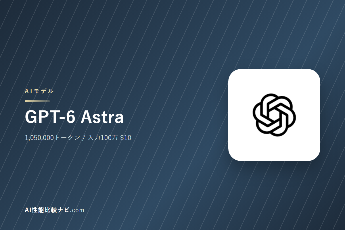 GPT-6 Astraの性能と料金｜コンテキスト1,050,000トークン・100万トークン$10