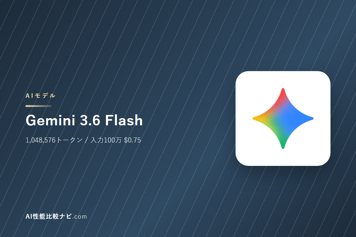 Gemini 3.6 Flashの性能と料金｜コンテキスト1,048,576トークン・100万トークン$0.75