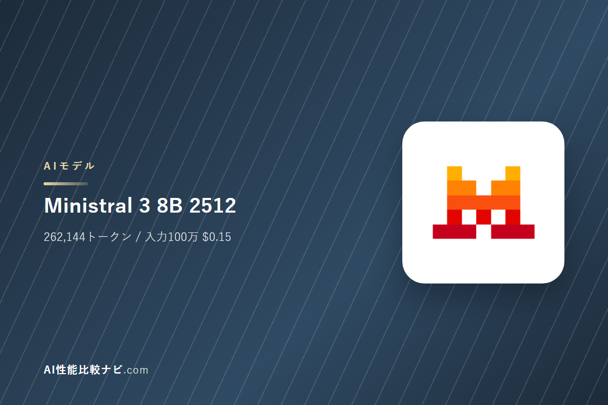 Ministral 3 8B 2512の性能と料金｜コンテキスト262,144トークン・100万トークン$0.15