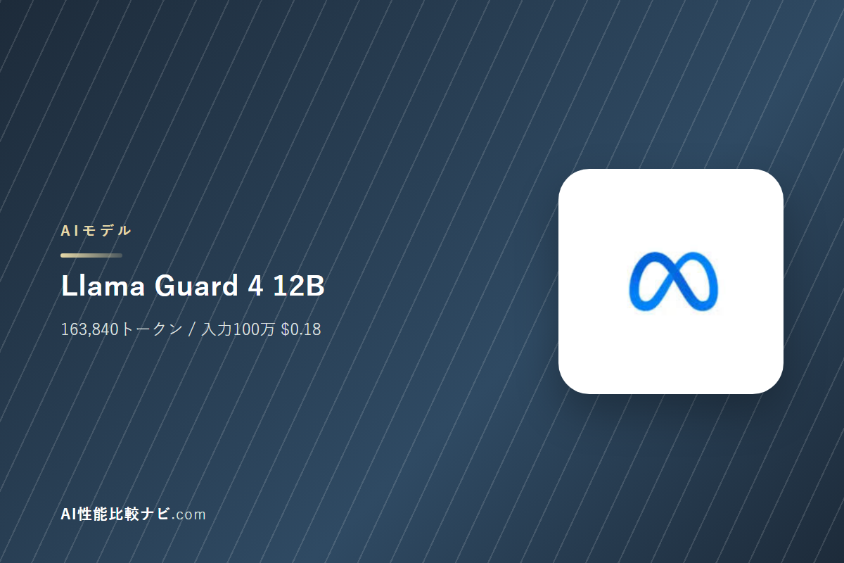 Llama Guard 4 12Bの性能と料金｜コンテキスト163,840トークン・100万トークン$0.18