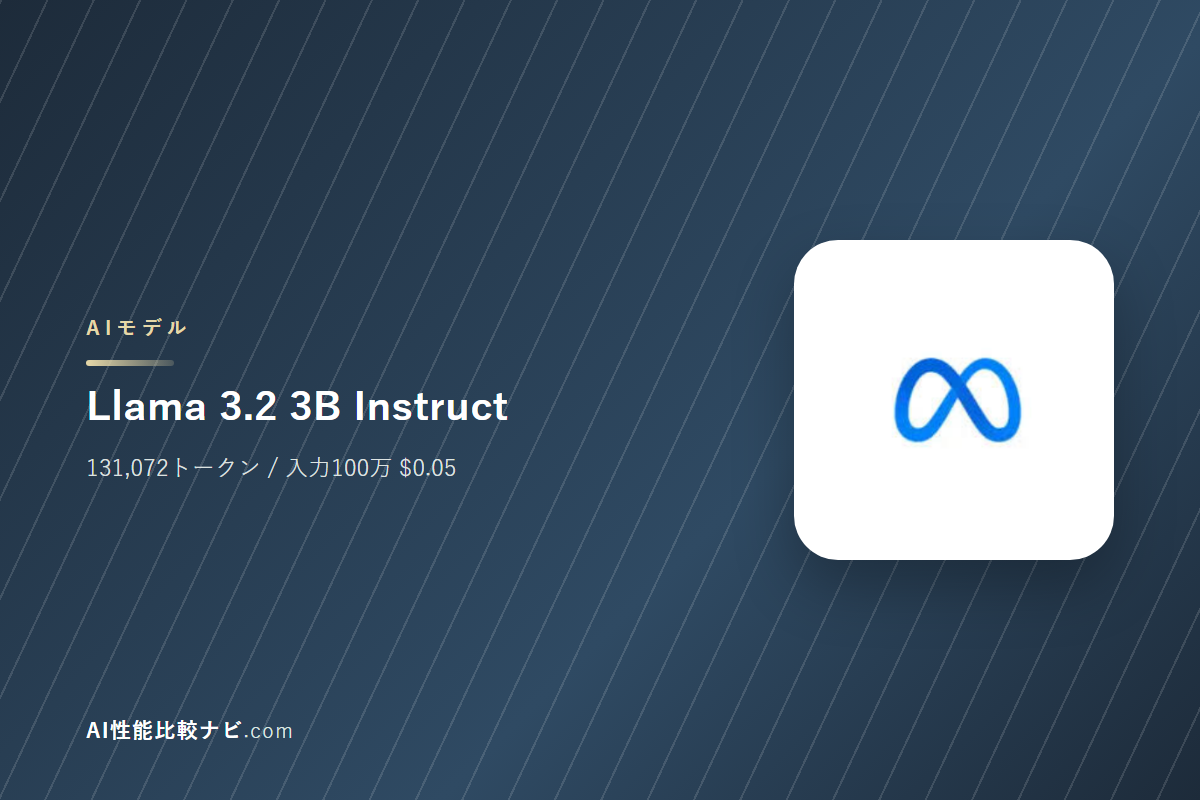 Llama 3.2 3B Instructの性能と料金｜コンテキスト131,072トークン・100万トークン$0.05