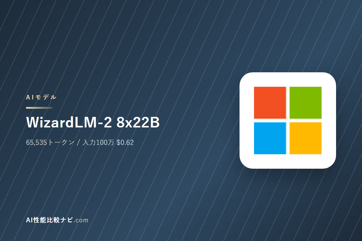 WizardLM-2 8x22Bの性能と料金｜コンテキスト65,535トークン・100万トークン$0.62